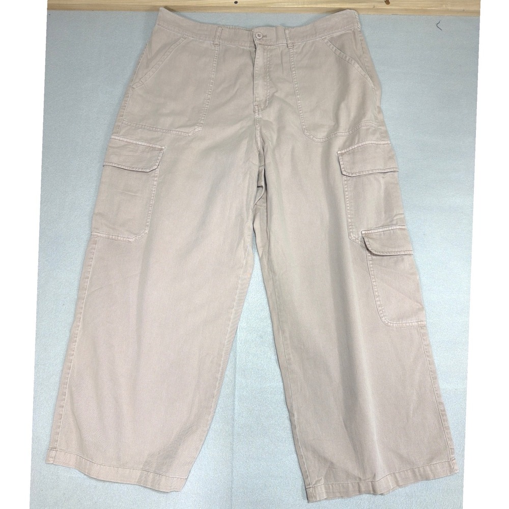 Lucky Brand Womens XL Tan Khaki Wide Leg Cargo Pants Elastic Waist Utility 1216